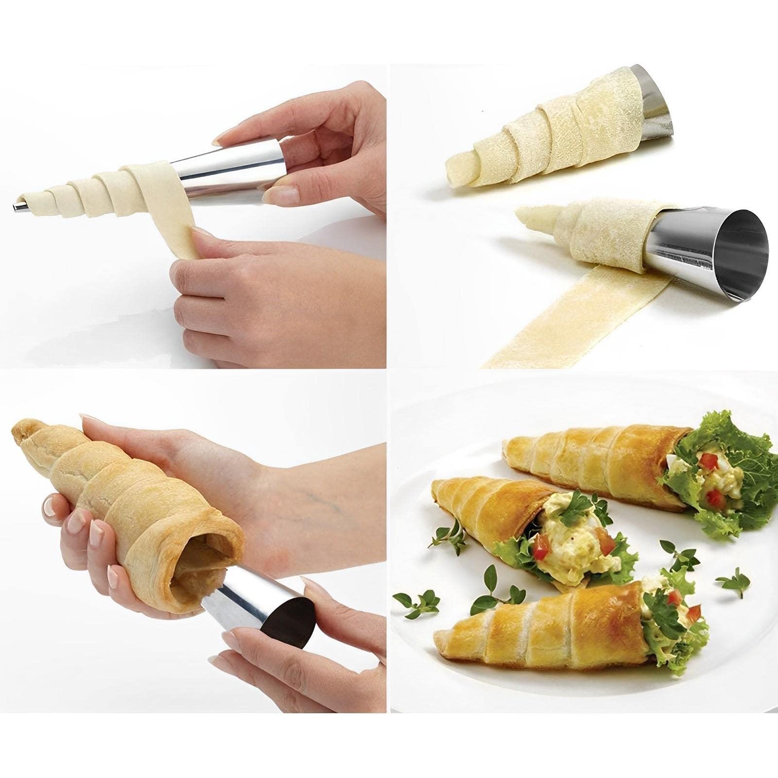 Stampo per cannoli – Kit di stampi per croissant in acciaio inox, antiaderente, a forma di cono e tubolare, per pasticceria danese Lady Lock, rotolo di crema, croissant Zorq