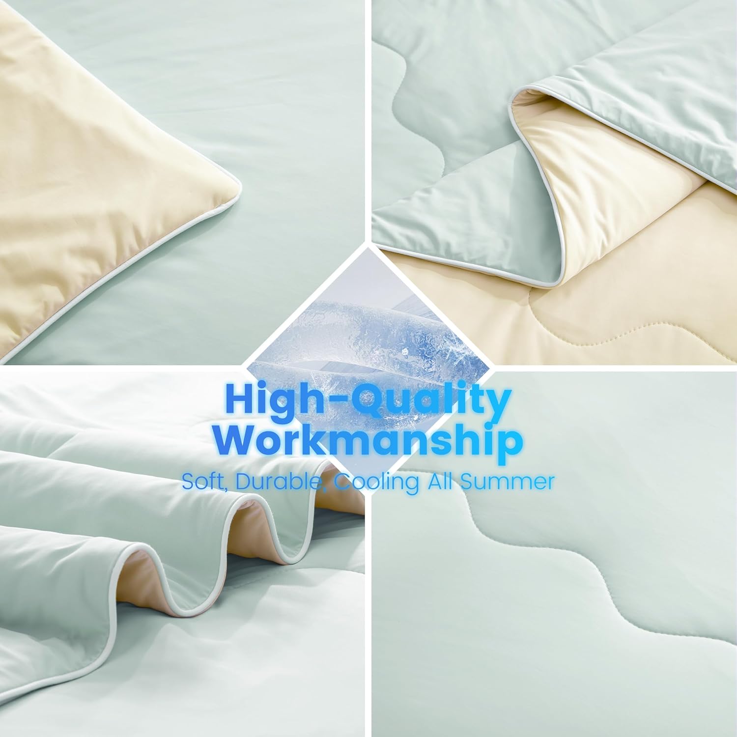 SNOWMAN Cooling Comforter King Size Double-Sided, Soft Cooling Blanket for Hot Sleepers, Cold Touch Fabric Summer Quilt, Lightweight Q-Max>0.4 Silk Smooth (Green/Butter, 106"x90") - Image 6