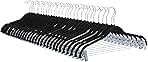 Amazon Basics Velvet, Non-Slip Skirt Clothes Hangers with Clips, Organize Pants and Skirts, Black/Silver, Pack of 24