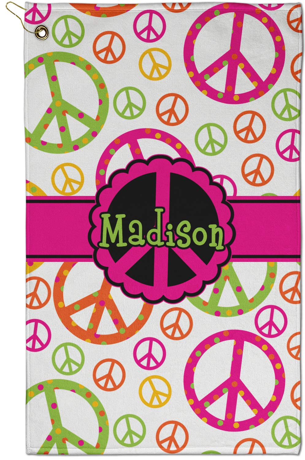 RNK Shops Personalized Peace Sign Golf Towel - Poly-Cotton Blend - Small w/Name or Text