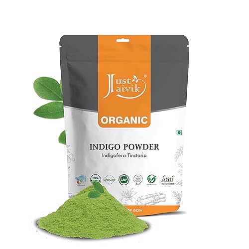 Just Jaivik Polvo índigo 100% orgánico  227 gms  12 libra  08 onzas  Indigofera Tinctoria  Un tinte para el cabello 100% orgánico  Colorea tu