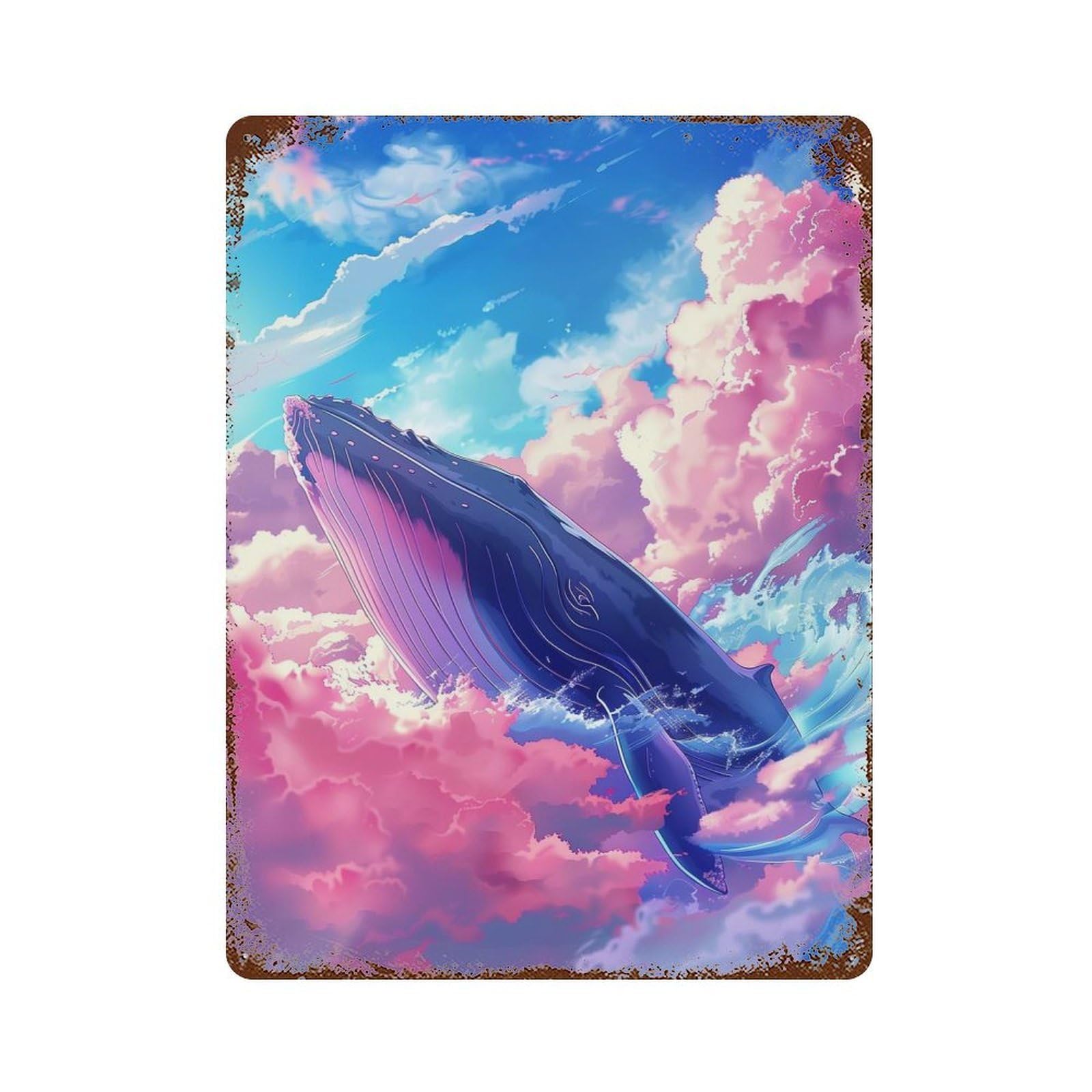 Vintage Metal Tin Sign Celestial Whale 15.7"x11.8", Industrial Home Decor for Farmhouse, Kitchen And Entryway Decor