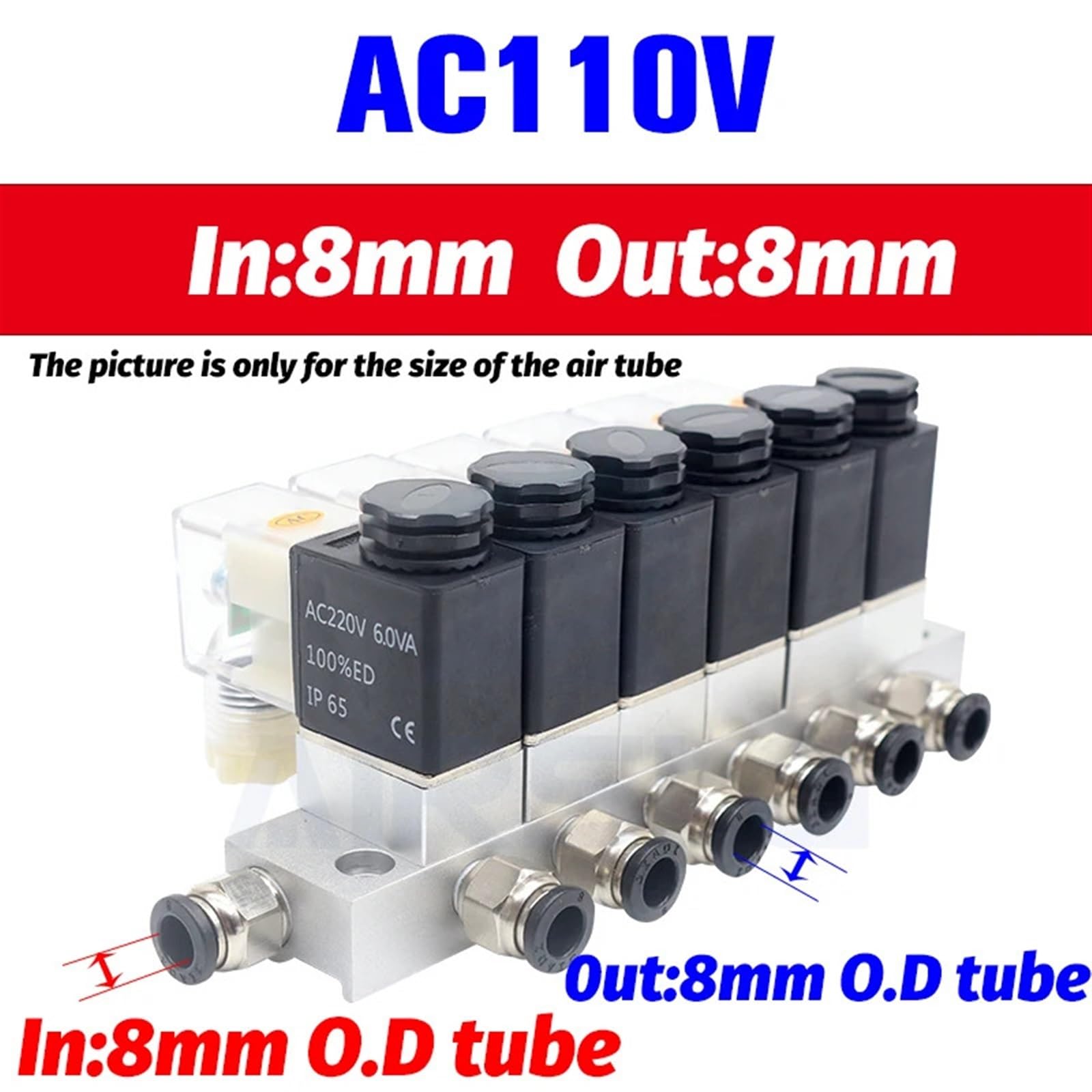 1 Stück 2V025-08 Normalerweise geschlossenes pneumatisches Magnetventil – 12 V/24 V/220 V 2-Wege-Plug-In-Umschaltventil for Gas- und Flüssigkeitssteuerung(AC110V 8 in 8 out)