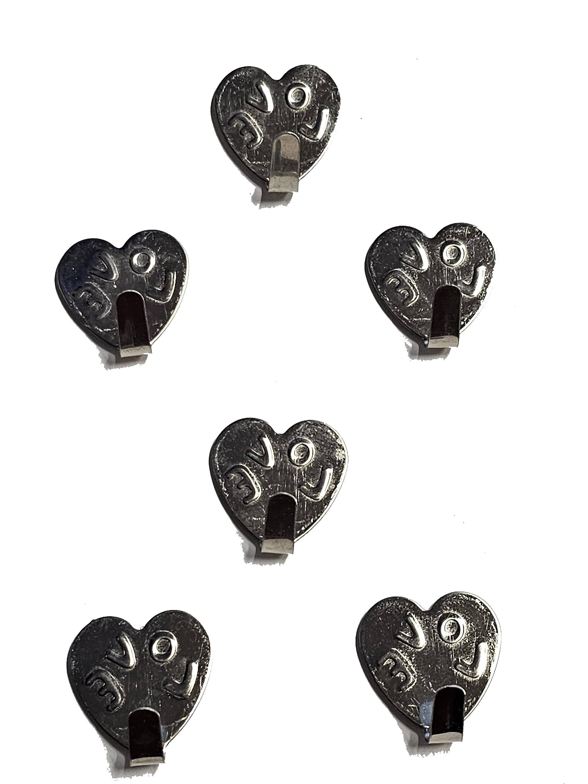 Mr.gadget's Solutions Silver Mr. Gadget's Solutions Self Adhesive Stainless Steel Heart Shaped Hook Strong Sticky Hooks Heavy Duty Wall Seamless Hook – 6 Pack