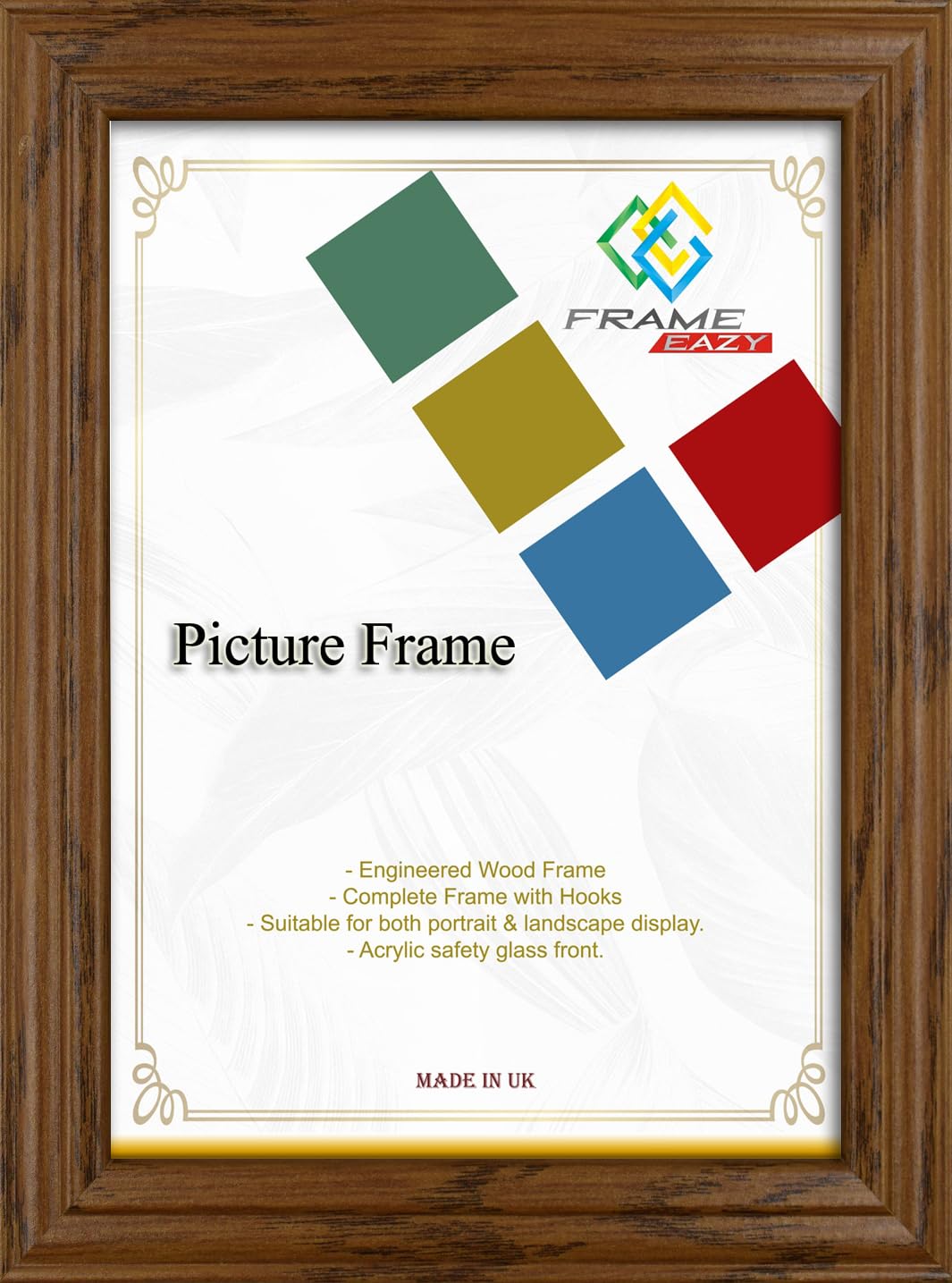 Frame Eazy Walnut 70 X 50 Cm Photo Frame In Multiple Sizes & Colours - Antique Style Frame With Safe Perspex Front & Wall Mounting - 70Cm X 50Cm (27.6" X 19.7") Picture Frame