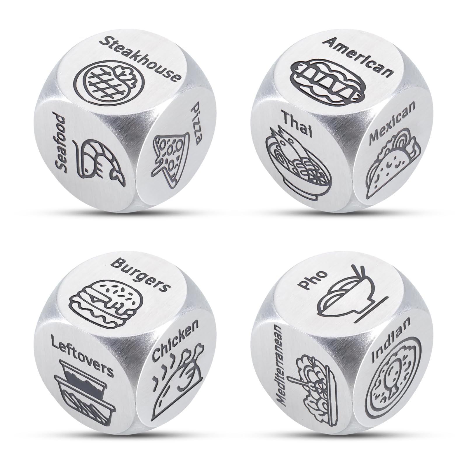 4 PCS Food Decision Dice for Couple Santa Swap Gift Exchange Dice 6 Year Iron Anniversary 11th Steel Anniversary National Boyfriends Day Gifts Boo Basket Stuffers Christmas White Elephant Valentine