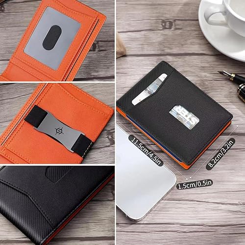 Miniatura 3 de Cartera para hombre Cartera con bloqueo RFID para hombre, bolsillo frontal, tarjetero de crédito Carteras pequeñas con correa para efectivo, Negro