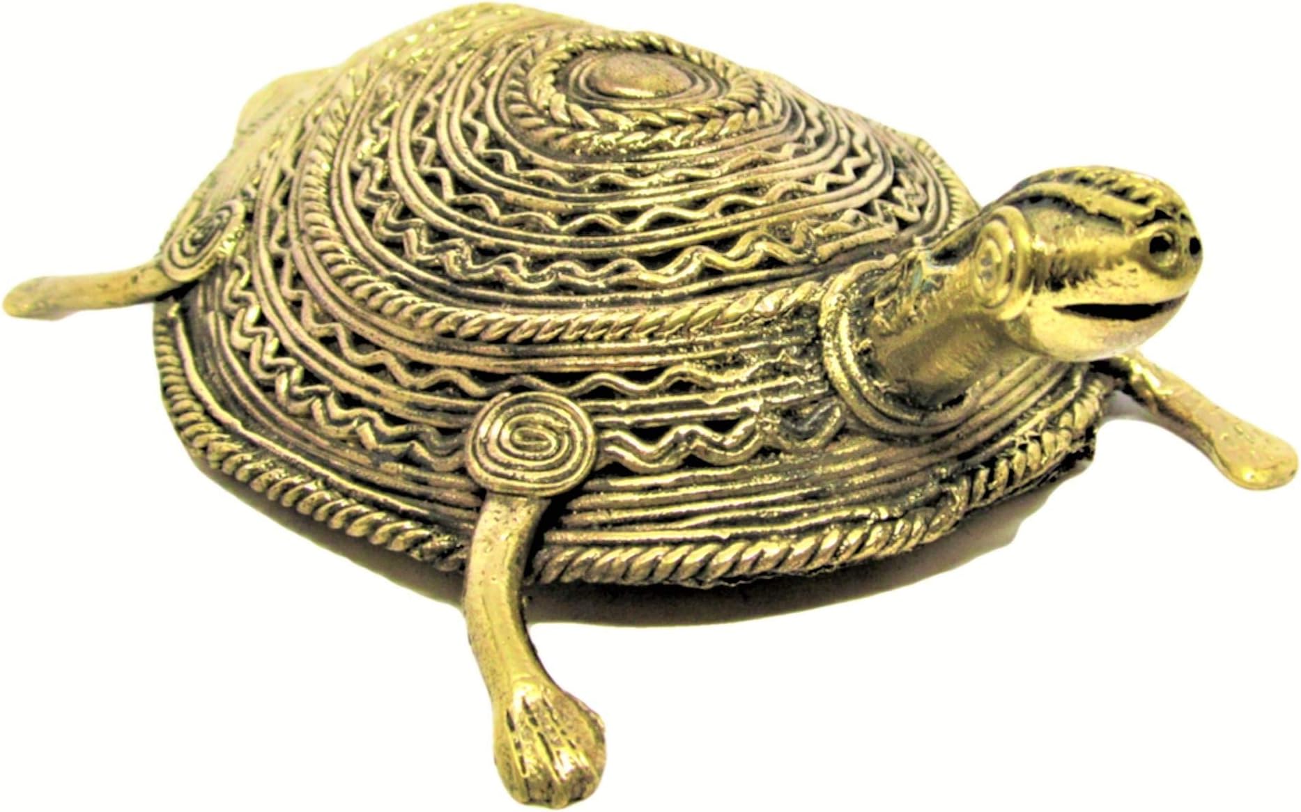 Handcrafted Dhokra Metal Art Collectible Showpiece of Good Luck Tortoise | Brass Turtle Figurine for Home Decor