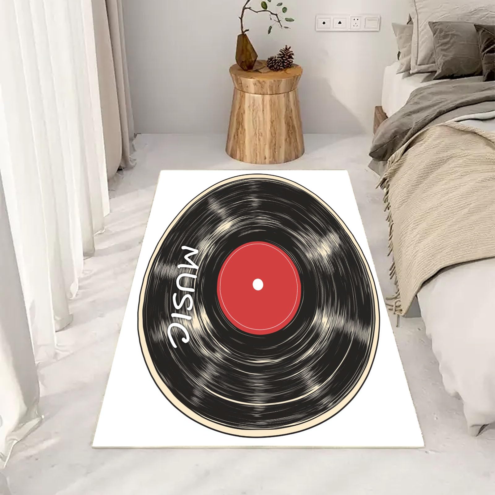 Vinyl Teppich 150 x 210 cm Waschbare Schallplatten Teppiche Flauschig & Rutschfest Kurzflor für Wohnzimmer & Schlafzimmer e Tappeti Schwarz Carpet