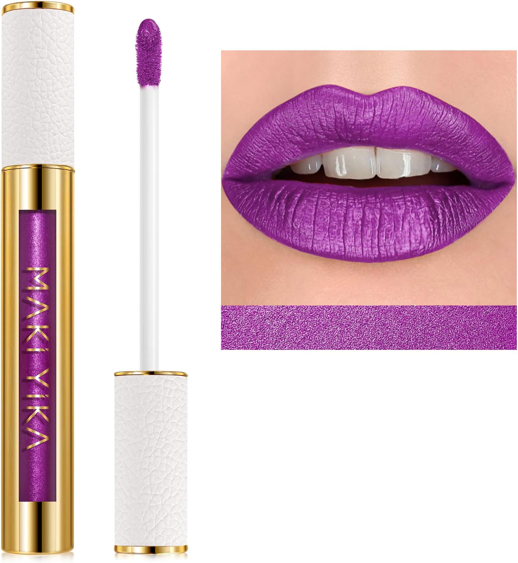MAKI YIKA Purple Lipstick for Women Metallic Lipsticks Glitter Long Lasting Lipstick No Smudge No Transfer Liquid Lip Gloss (BR18 Amethyst)