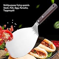 Vista 5 de Espátula de pizza de acero inoxidable, espátula de cocina para pasteles, pizza, panqueques, salteado (espátula redonda para pizza, mango de madera)
