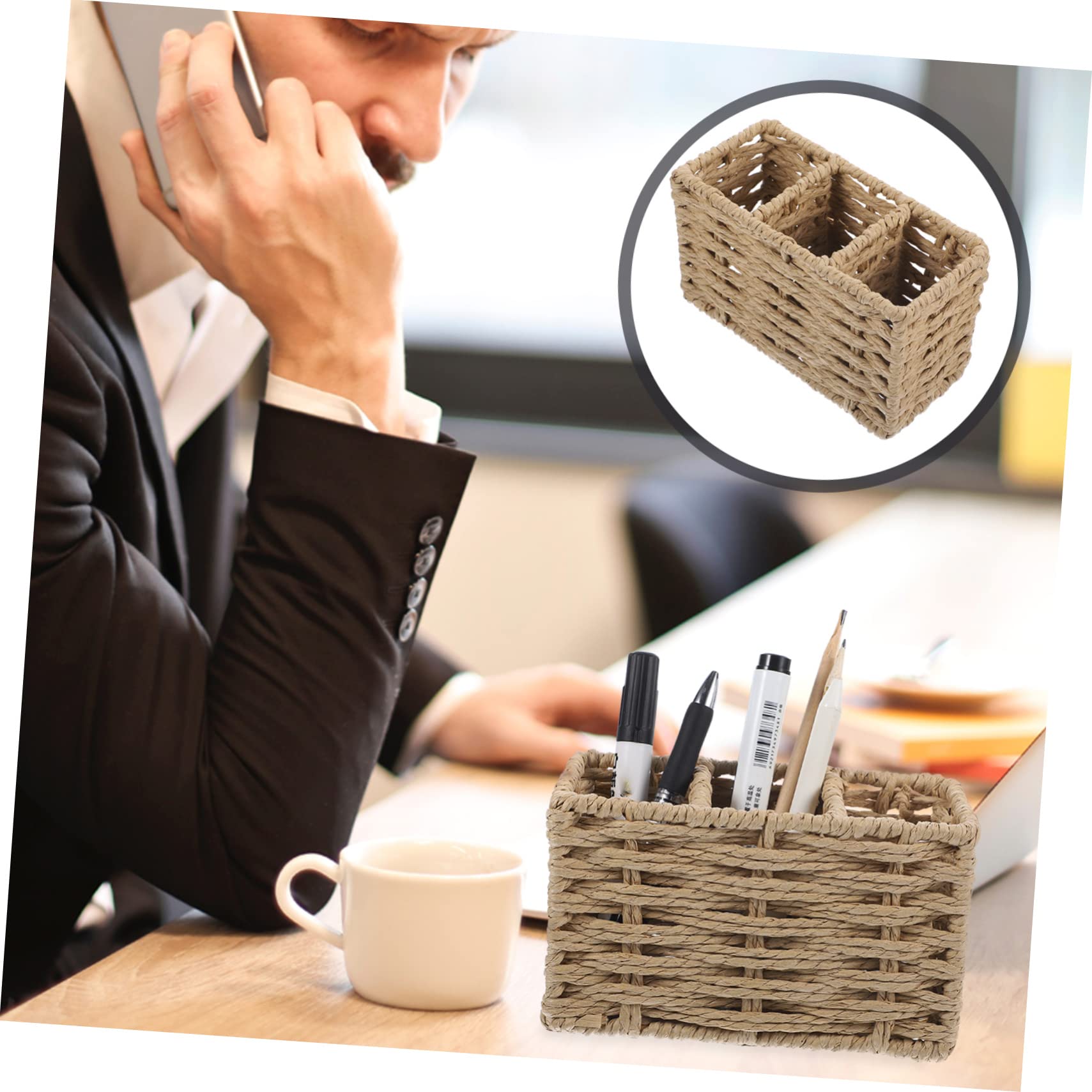 POPETPOP Cesta de Cubiertos y Utensilios de Cocina de Cuerda de Papel Beige Gran Capacidad Organizador para Cucharas, Espátulas y Cucharones para Cocina