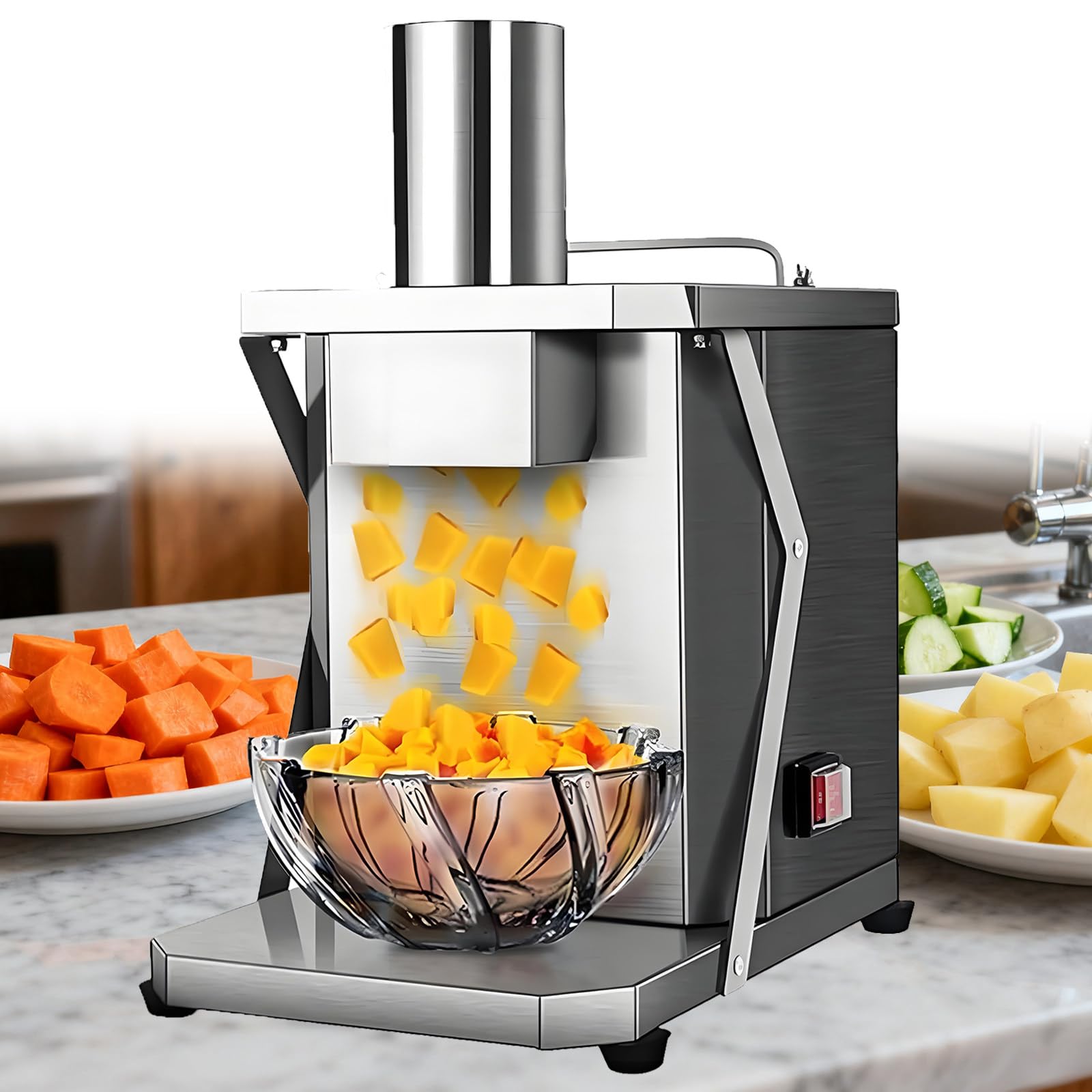 200 W Gemüseschneider,Elektrischer Obstwürfelschneider,Kommerzieller Gemüseschneider,Automatischer Kartoffelschredder,2.75" Große Einfüllöffnung,mit Rutschfester Unterseite