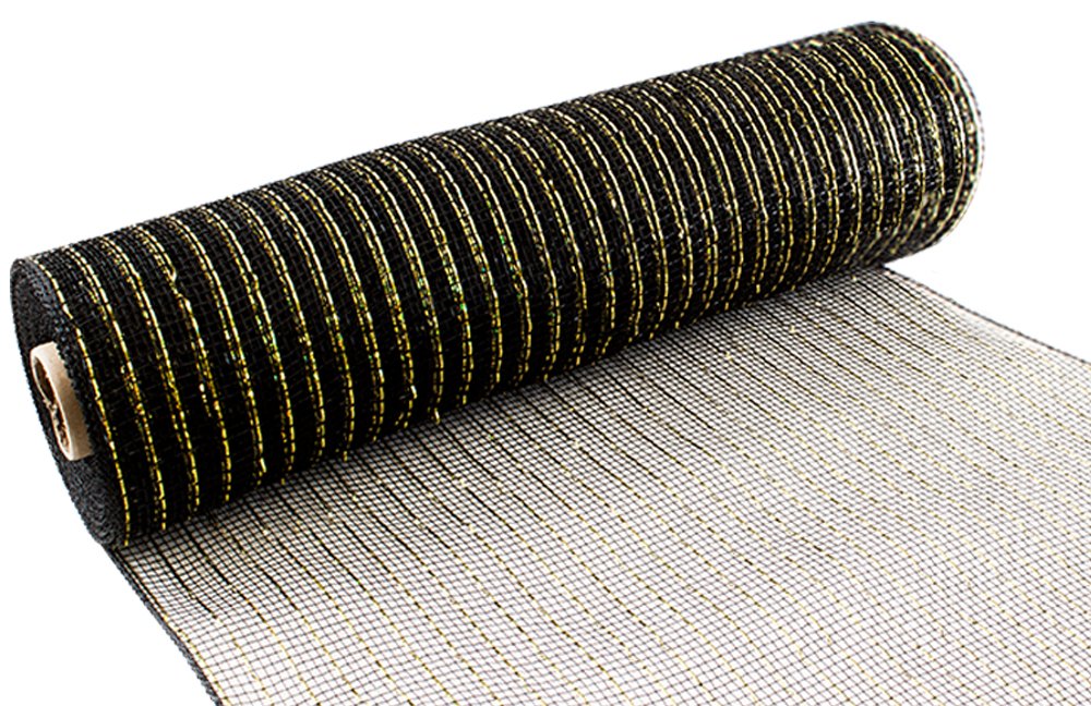 Eleganza Black/Gold Deco Mesh Metallic 25Cm X 9.1M (10Yds)