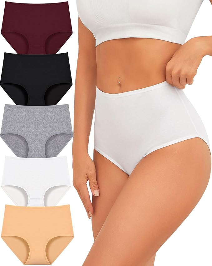 UNDER THE SEA High Waisted Cotton Underwear Womens Full Coverage Soft Ladies Briefs Plus Size Women's Panties S-XXL 5 Pack