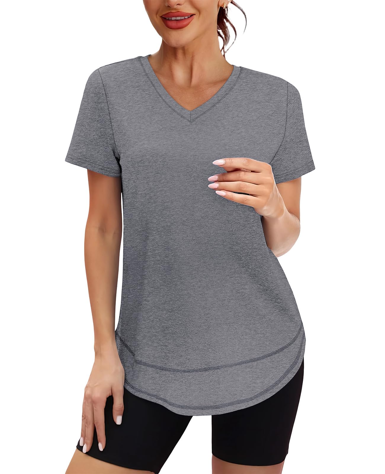 XIEERDUO Womens Workout Tops Short Sleeve Shirts Sun Protection UPF 50+ Quick Dry Outfits for Hiking Running V Neck S-3XL