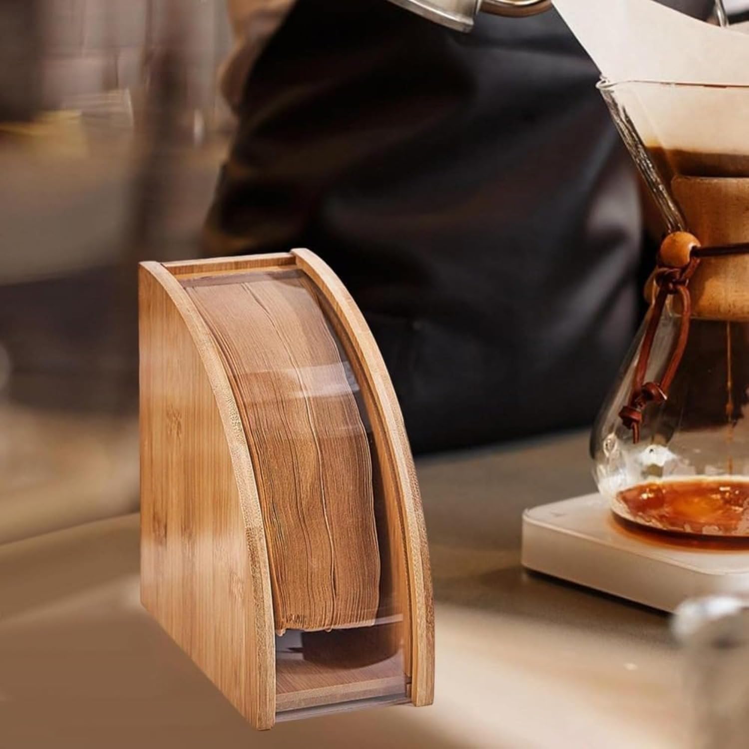 竹製コーヒーペーパーフィルターホルダー（スタンド・ケース・収納ボックス・ディスプレイ仕様） 防水防塵機能付き カウンタートップディス