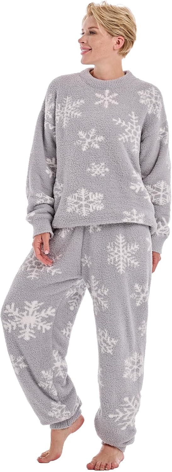 Women’s Fleece Fuzzy Pajamas Set Long Sleeve Loungewear For Women Winter 2 Piece Soft Pullover Pants PJS - Image 4
