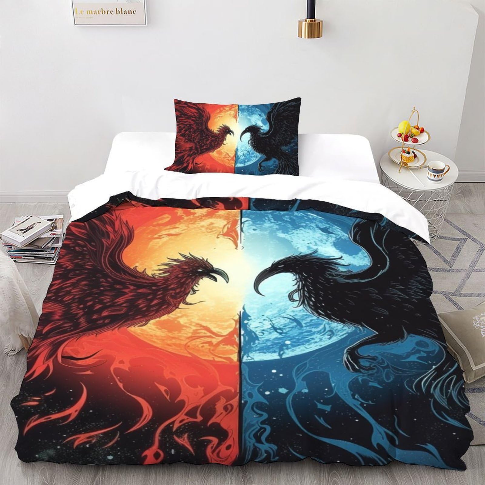 Linge de lit phénix rouge housse de couette 135x200 cm literie 3D single