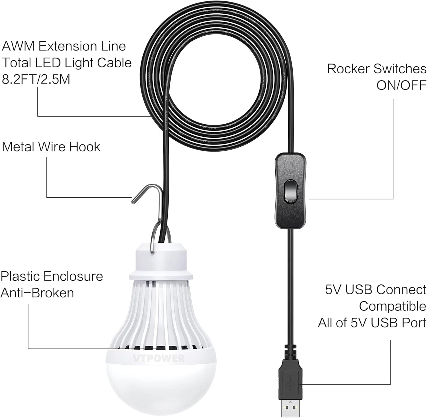 2 Pack USB LED Camping Light 5W, Portable LED Bulb for Garage Warehouse Car Truck Fishing Boat Outdoor Emergency Light Children Bed Room White