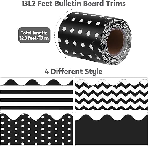 Miniatura 2 de durony Paquete de 4 tableros de anuncios negros de 131.2 pies, bordes decorativos de regreso a clases, bordes para tablón de anuncios para