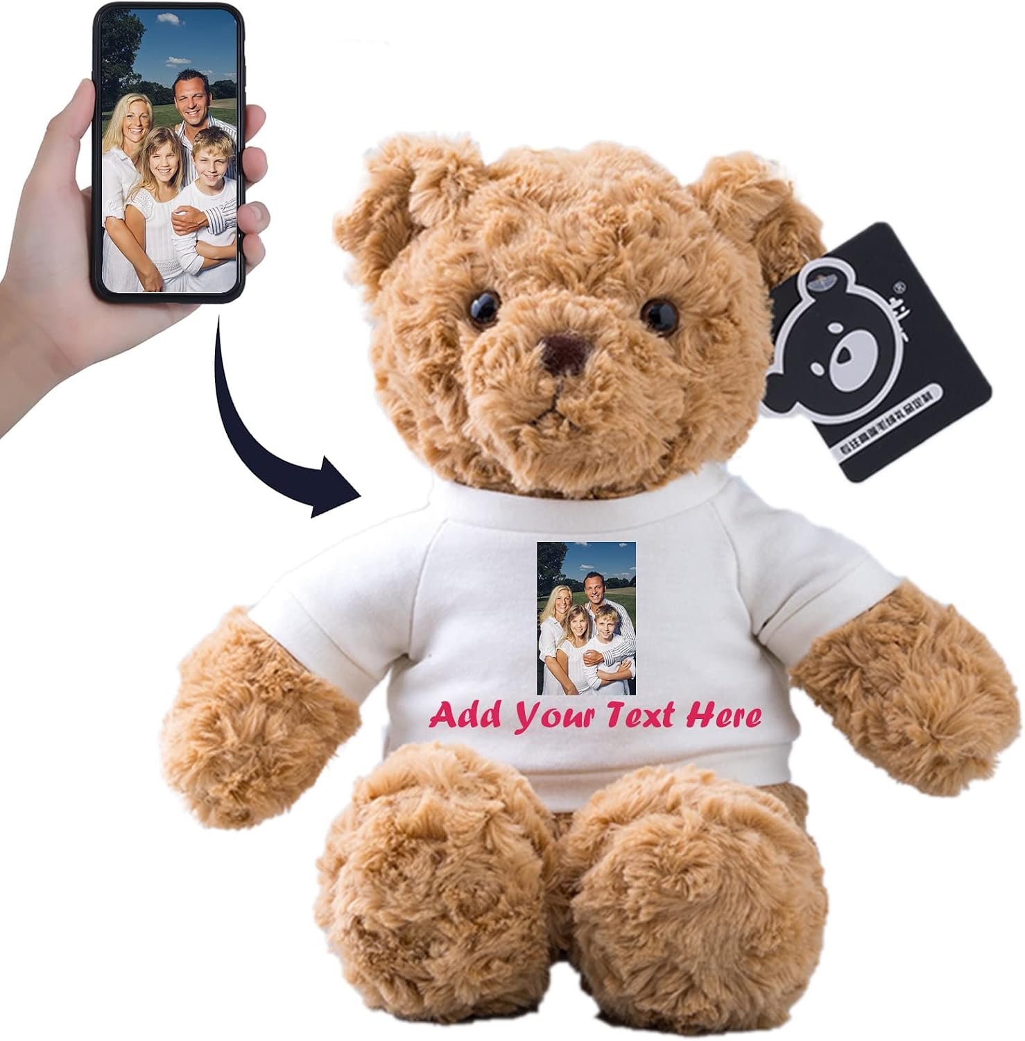 Personalized Gifts for Women Men Stuffed Bear Plush Toys with Customized Text, Personalized Teddy Bear with T-Shirt as for Christmas Valentines Day Birthday (13 inch-Text+Photo)