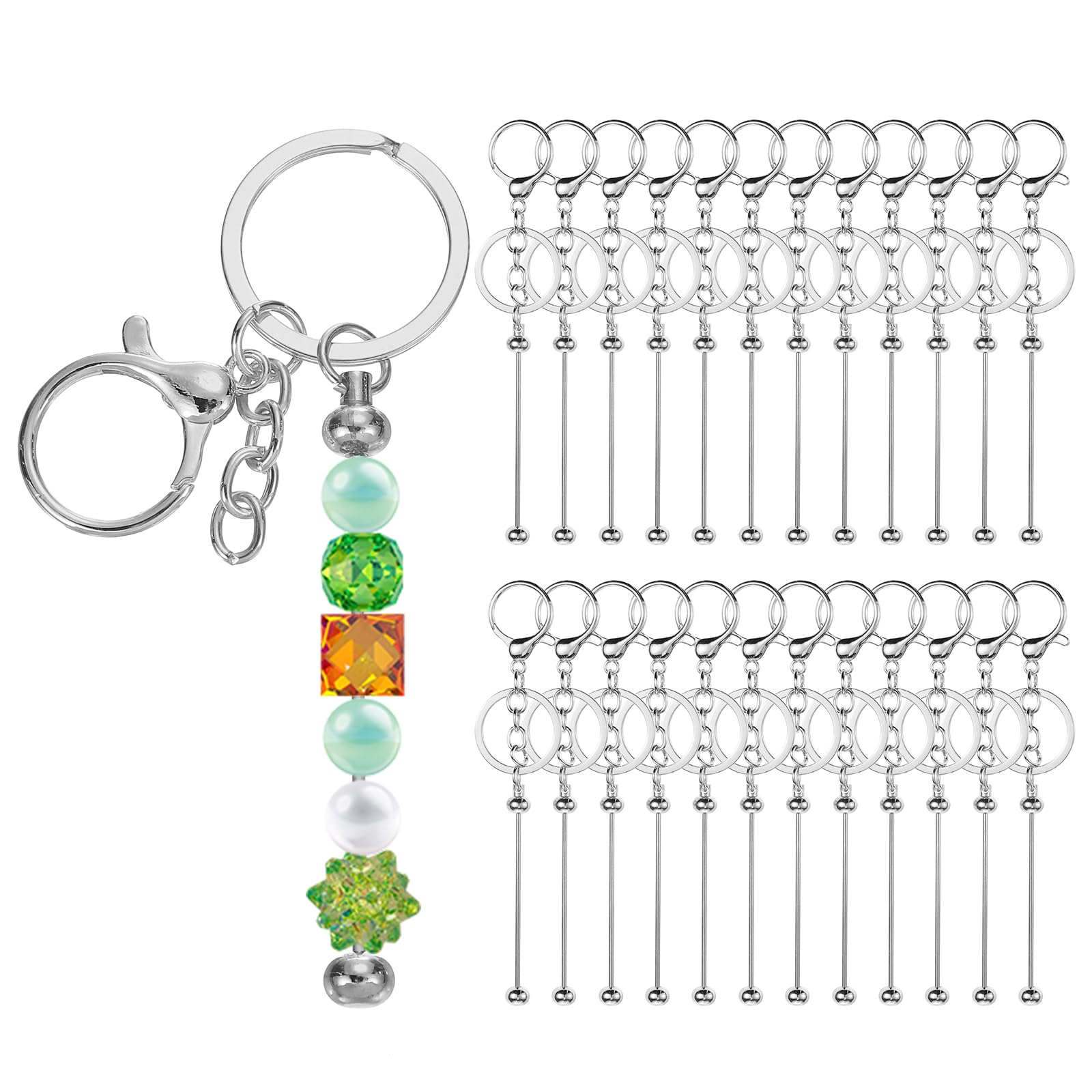 PATIKIL Beadable - Barre portachiavi in metallo, 24 pezzi, con perline