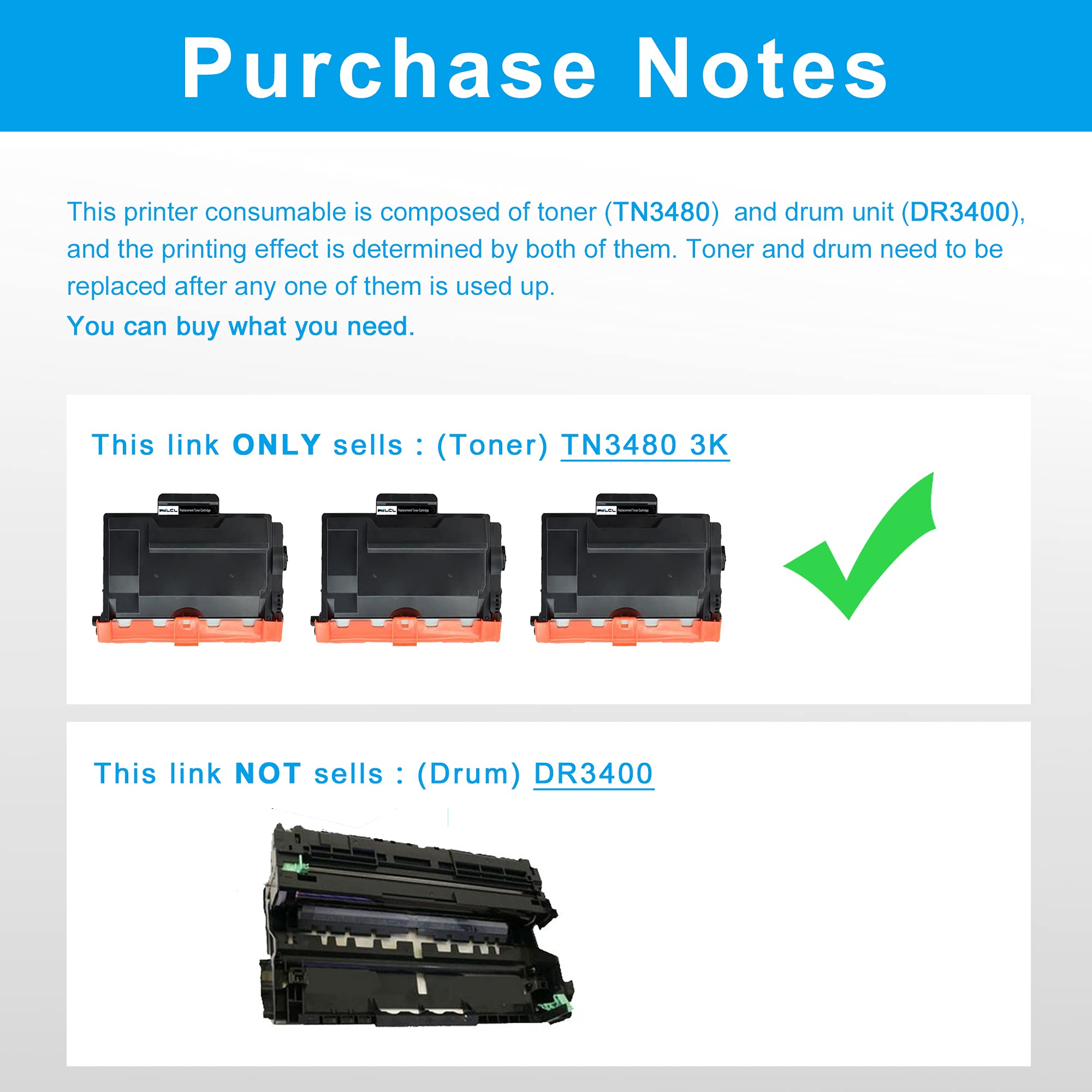 LCL Cartucce di Toner Compatibile TN3480 TN3430 TN-3480 TN-3430 8000 Pagine (3 Nero) Sostituzione per Brother HL-L5000D HL-L5100DN HL-L5200DW HL-L5200DWT HL-L6200DW HL-L6200DWT HL-L6250DW HL-L6300DW
