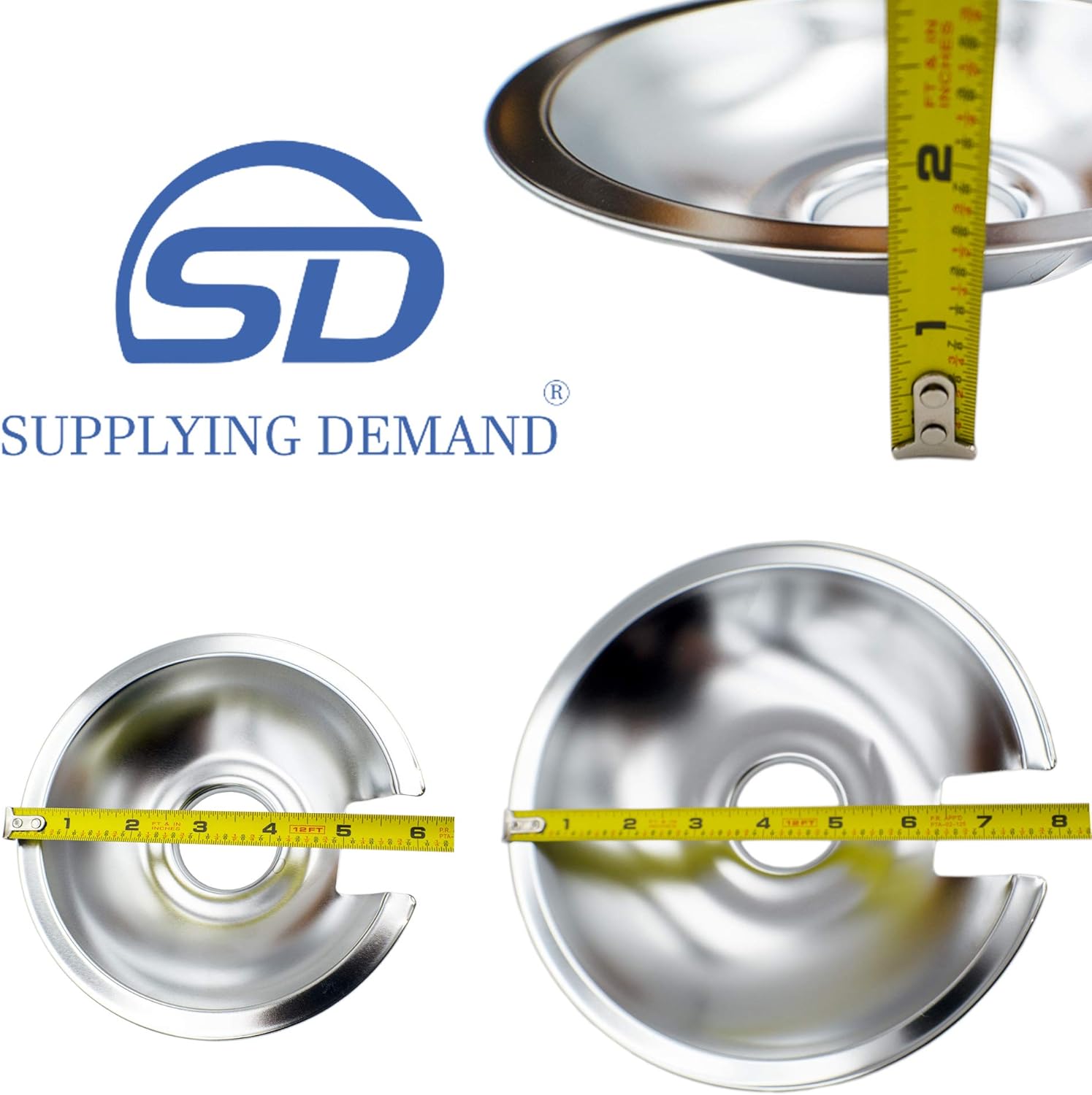 Supplying Demand 715877 715878 4 Piece Electric Range Chrome Drip Pan Replacement 6 and 8 Inch