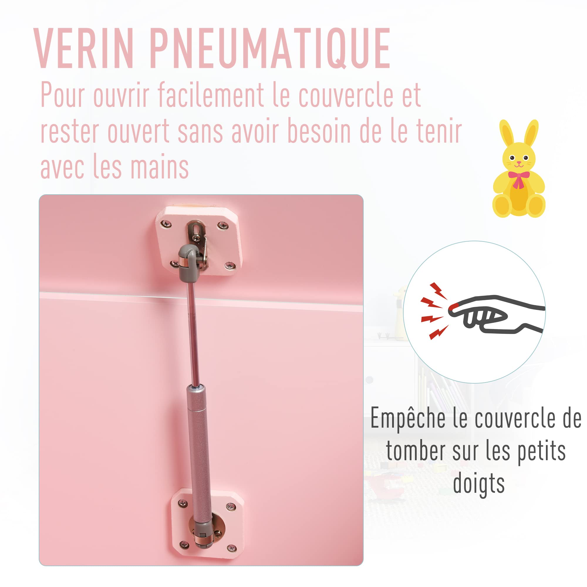 HOMCOM Coffres à Jouets pour Enfants Boîte à Jouets 60L x 40l x 48H cm Rose