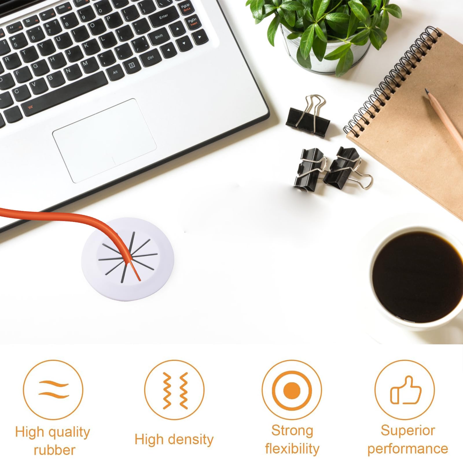 6 Pack White Rubber Cable Grommets - 1 Inch Hole Size, Flexible Desk & Wall Cord Organizer