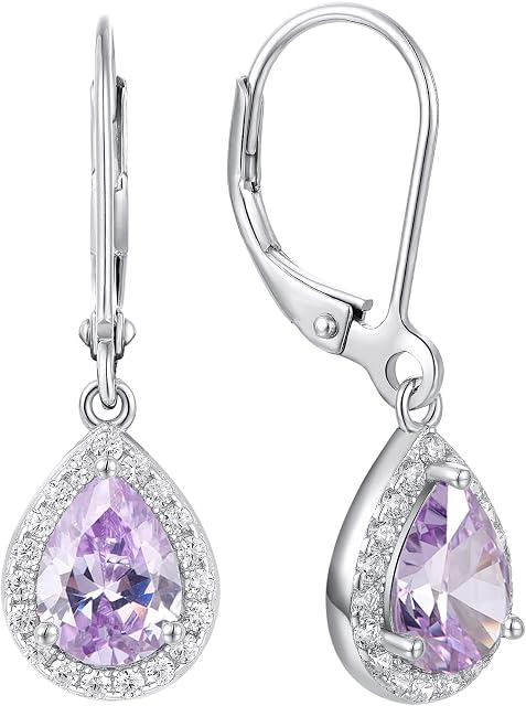YL Drop Earrings 925 Sterling Silver 12 Birthstone Pear Cubic Zirconia Dangle Earrings for Women