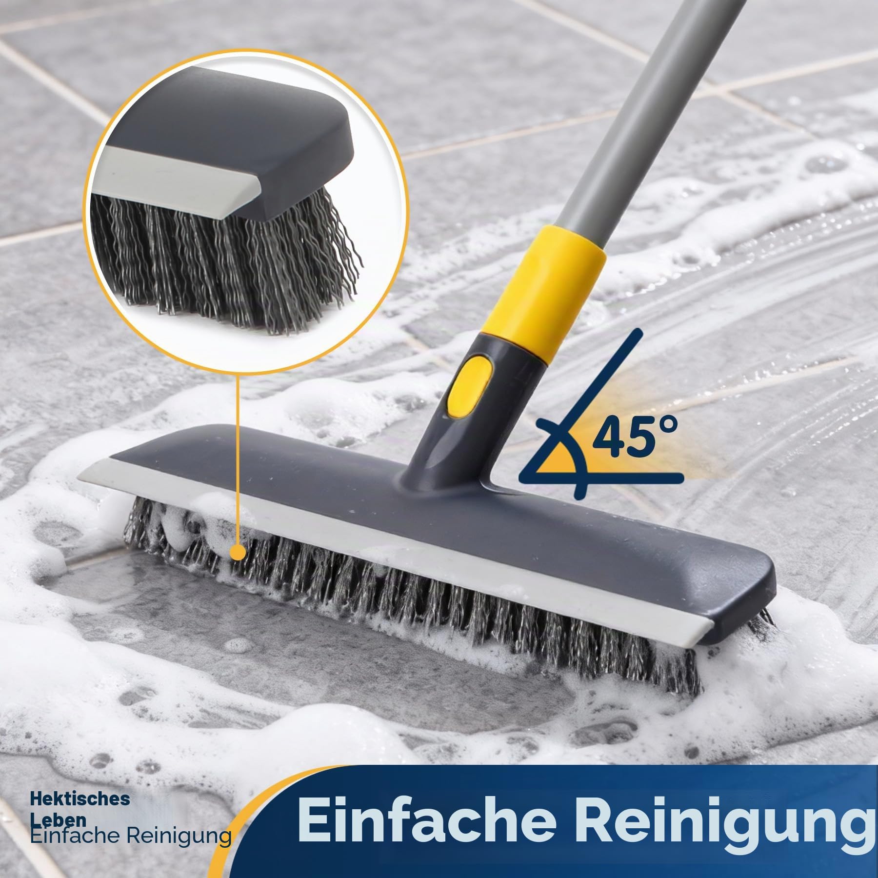 Yocada Boden-Scheuerbürste, 142 cm, Teleskopgriff, 2-in-1-Schabbürste, steife Borsten, Duschschrubber für die Reinigung von Terrasse, Badezimmer, Garage, Küche, Wand, Terrasse, Wanne, Fliesen