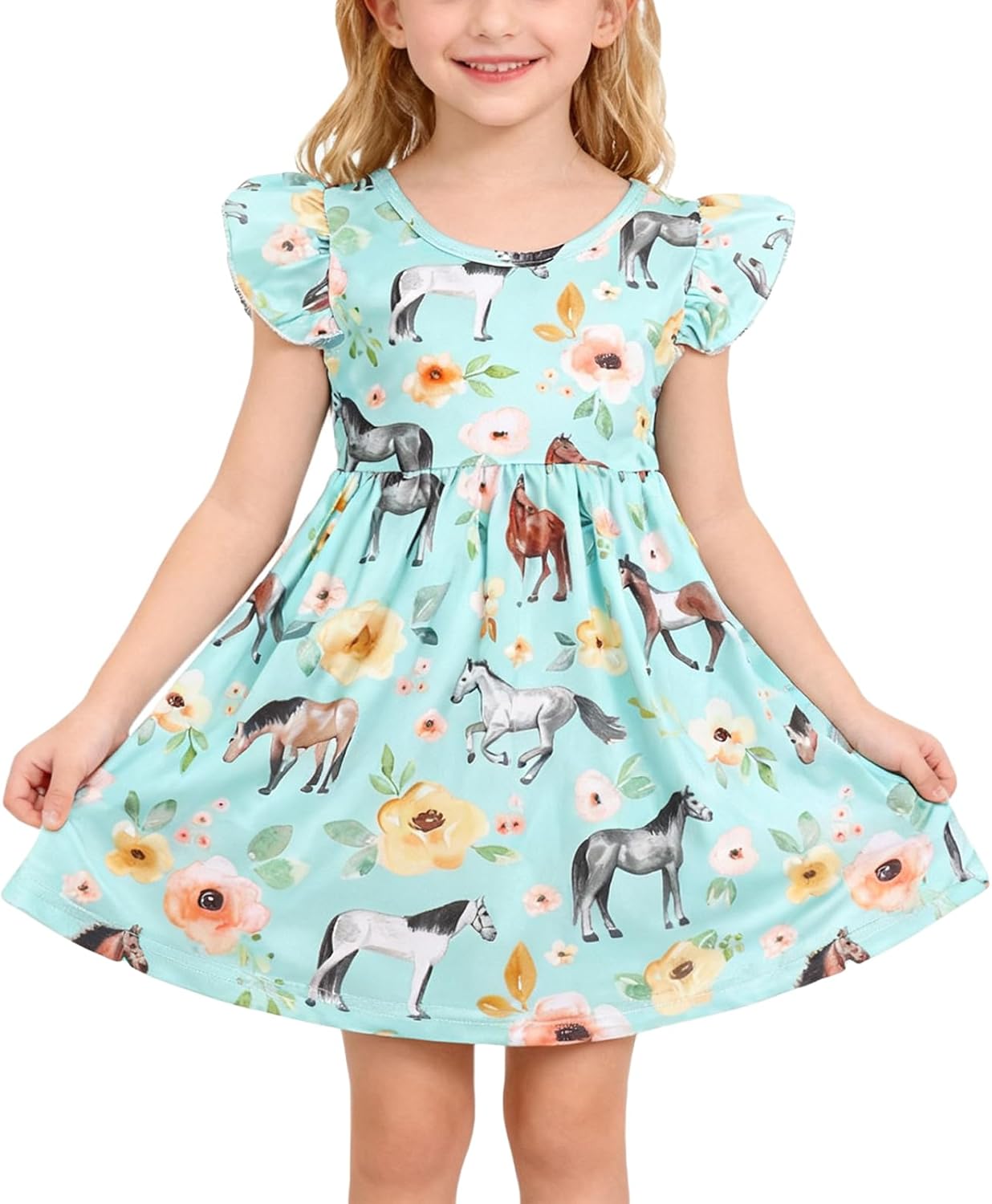 Toddler Girl Casual Dress Farm Animal Cow Print Ruffle Bottom Casual Dress Summer Clothes 2-8Y