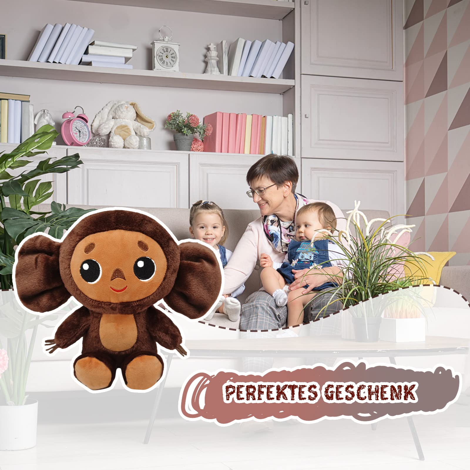 JIASHA Cheburashka Małpa zabawna pluszowa lalka, pluszowa małpa, zabawka pluszowa, prezent dla dzieci, małych dzieci, towarzysz, miękka, puszysta zabawka