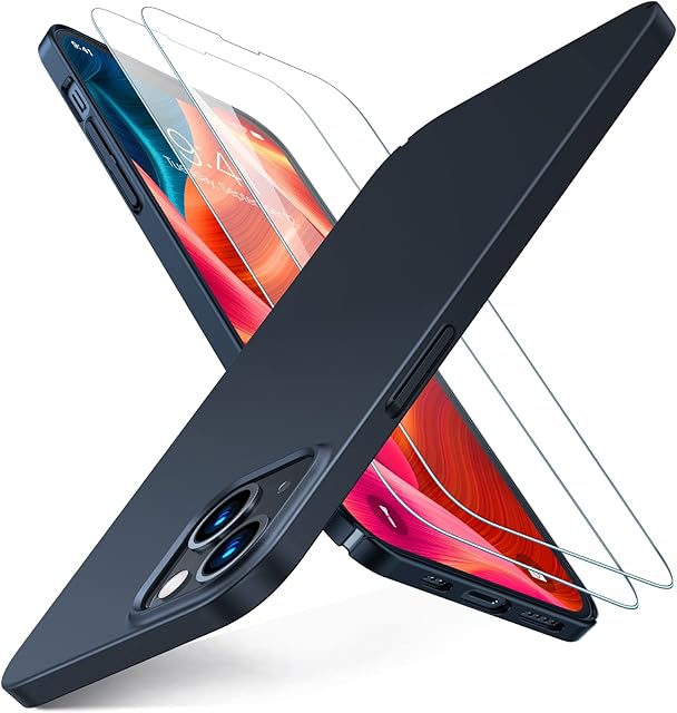 TORRAS Ultra Thin iPhone 13 Case and Screen Protectors[Tough Protective yet Slim Grip]Hard iPhone 13 Phone Case Slim Silky Velvety Matte Thin Phone Case for iPhone 13 Cover Case Black(OriginFit Serie)
