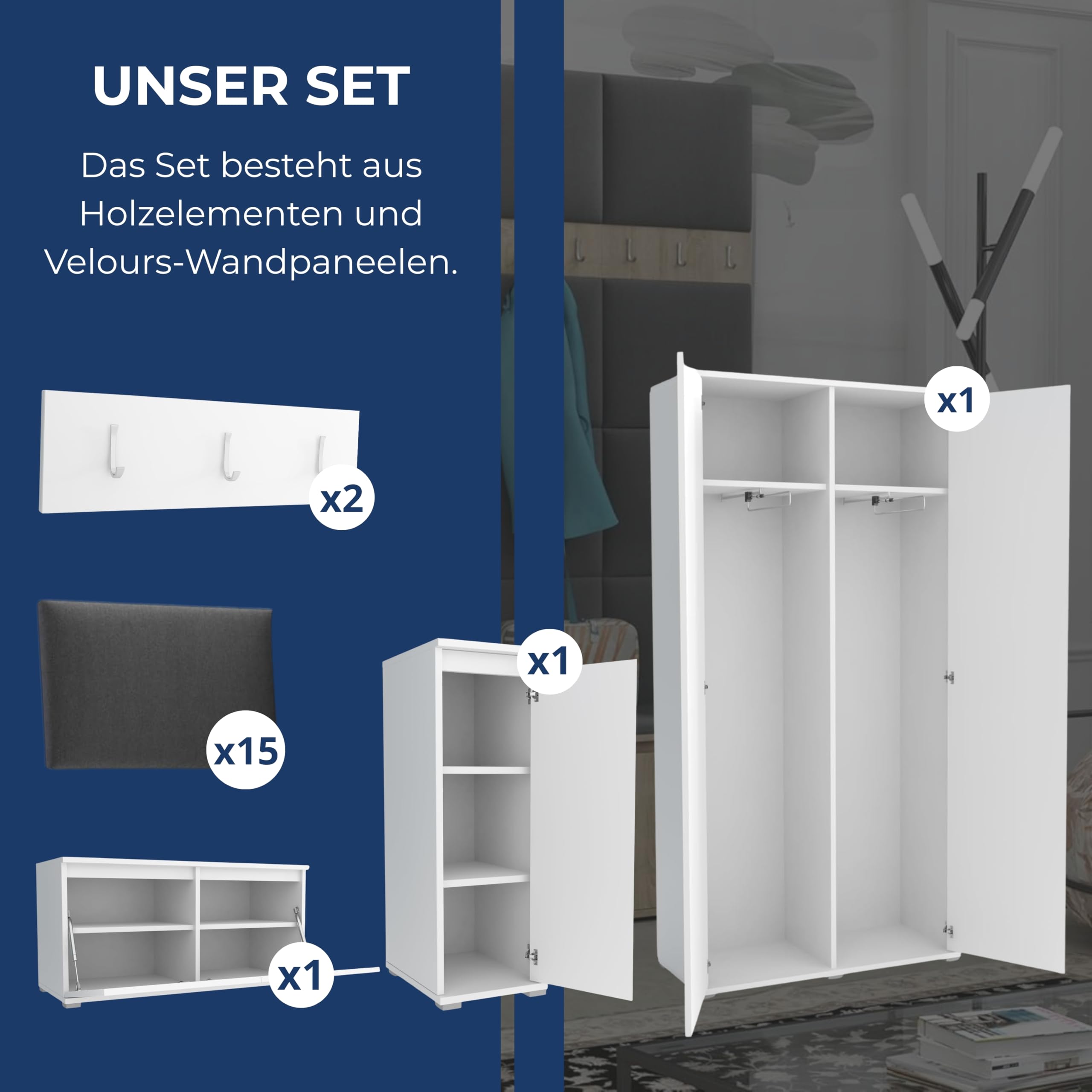 Brent Garderobenschrank Flur Artisan Eiche Schwarz 220 cm Breit Luton 8 Multifunktionale Flurgarderobe Set mit Stauraum