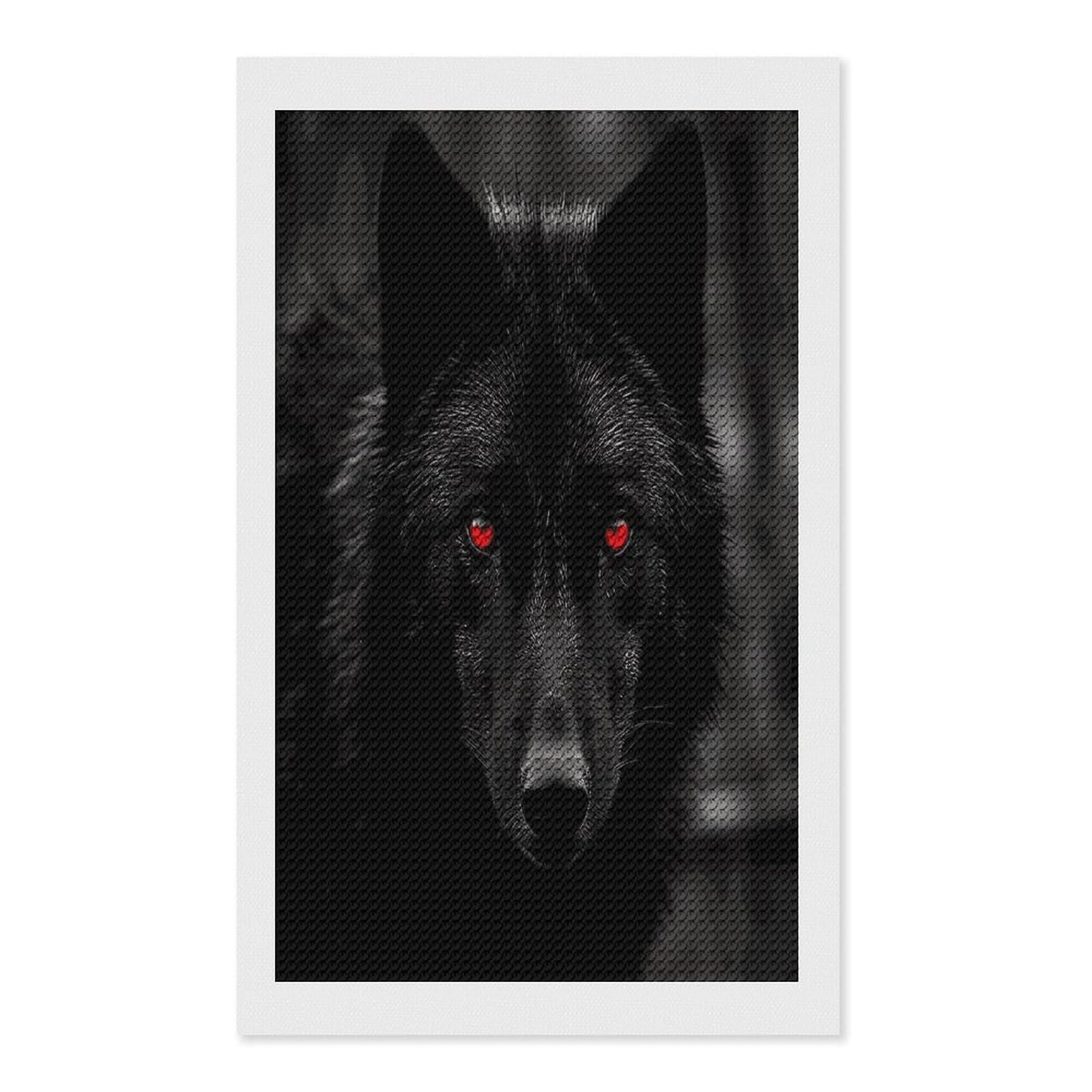 FekiLoot Black Red Eyed Wolf Diamond Art Kits for Adults Diamond Painting Kits for Beginners DIY Diamond Art Kits Round Full Drill Diamond Dot Gem Painting for Home Wall Decor Gift 12"x20"