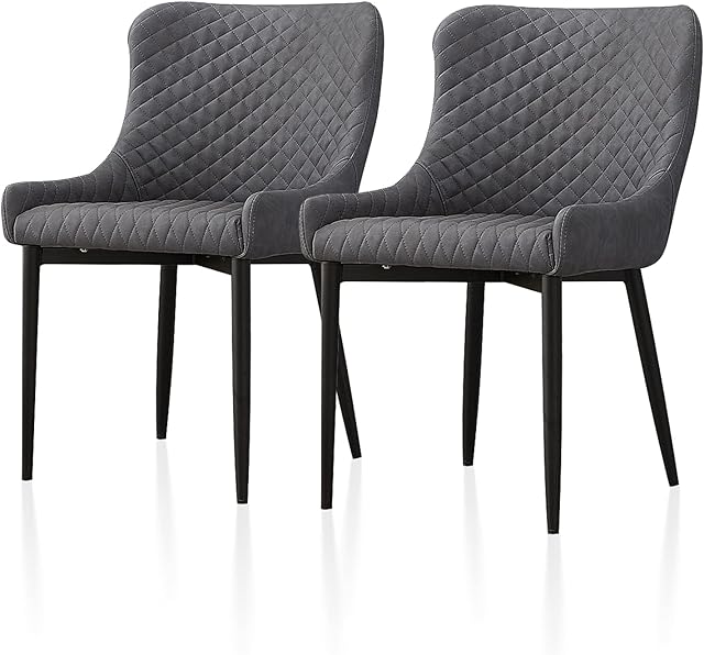 TUKAILAi 2PCS Dining Chairs Grey Faux Leather Upholstery Leisure Kitchen Chairs Armchair Tub Chairs with Padded Seat and Metal Legs Dining Living Room Lounge Reception Restaurant Furniture