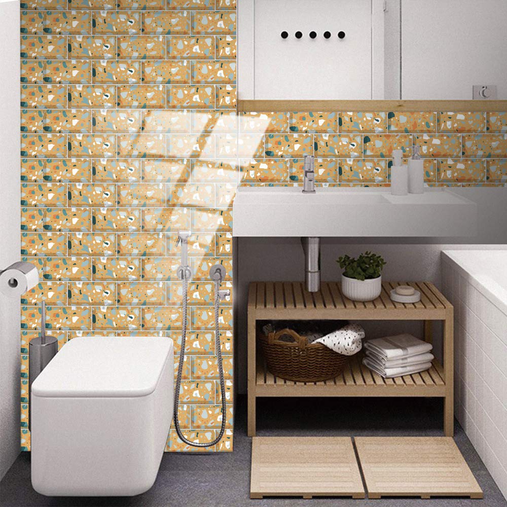 LMYSXAOZ Tile Stickers Stick on Tiles, Self Adhesive Wall Tiles for Kitchen Bathroom, Oil Proof Peel and DIY Floor Marble 20x10cm (48PCS,Yellow)