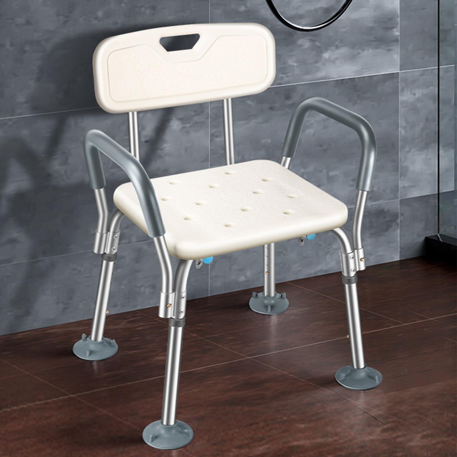 Silla De Ducha for Mayores, Ortopédica, Taburete De Ducha for Ancianos, Altura Regulable, Silla De Baño con Respaldo, Conteras Antideslizantes,41-54cm