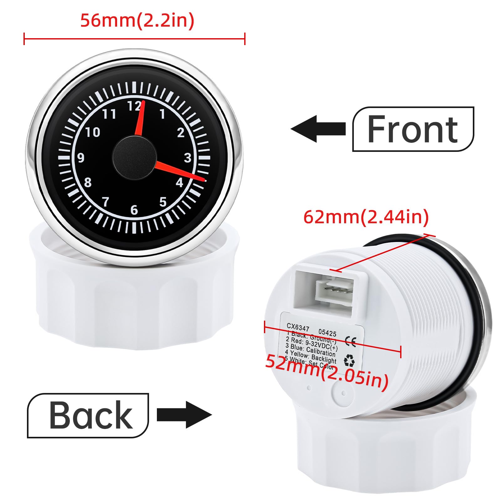 Orologio digitale universale da 52 mm e contatore ore di funzionamento, strumento per cruscotto, 12/24 V, retroilluminazione a 7 colori, per auto, camion, yacht, camper