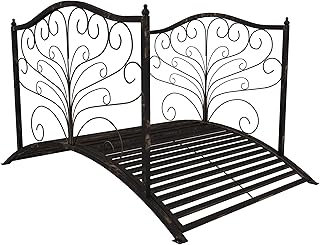 Outsunny 4’ Metal Arch Backyard Garden Bridge with Safety Siderails, Delicate Scrollwork, & Easy Assembly, Black Bronze
