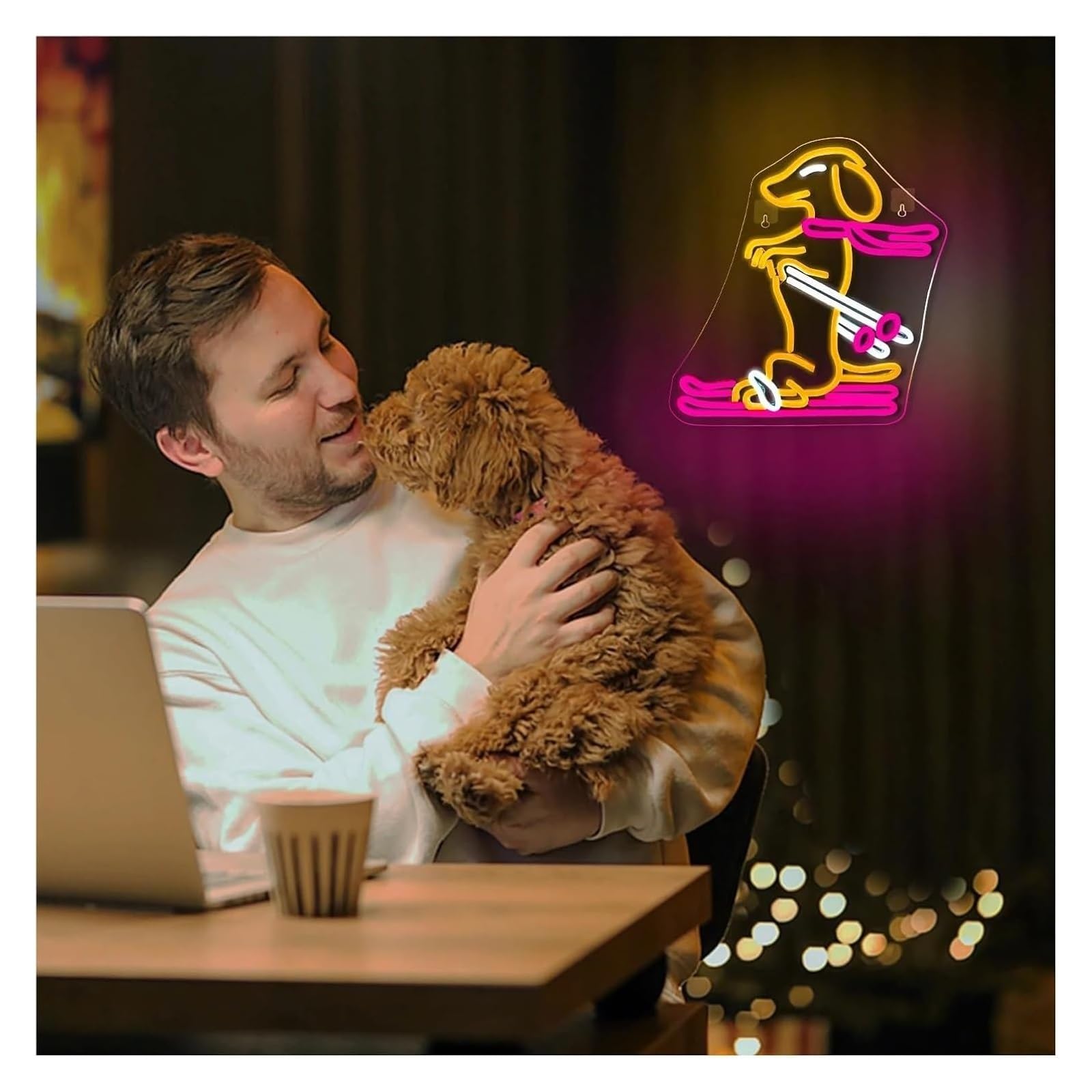 Lampada da parete con scritta Cane suona per jazz e luce al neon a LED per decorazioni per musica, feste, studio(34.8X42cm)