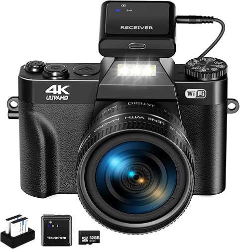 Cámara digital para fotografía VJIANGER 4K 48MP Vlogging Cámara para YouTube con WiFi, pantalla abatible de 180 grados, zoom digital 16X, gran