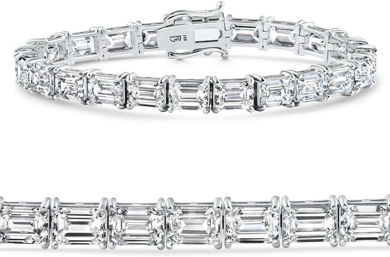 6.00 Ct Emerald Cut Diamond Unisex Tennis Bracelet 14k White Gold Finish 925 Sterling Silver