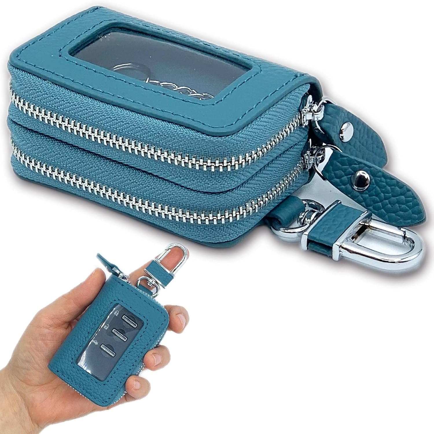 [TOMOTHY] スマートキーケース 2個収納 ダブルファスナー クリア窓 窓付き レディース メンズ 本革