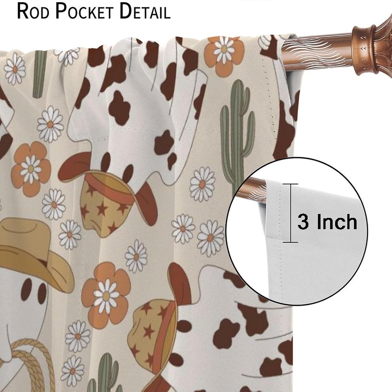 Halloween Blackout Curtain, Festival Halloween Night Western Ghost Cowboy Pattern Window Treatments Drapes for Bedroom Kitchen Office Living Room Decor 21" W x 63" L (Pack of 2)