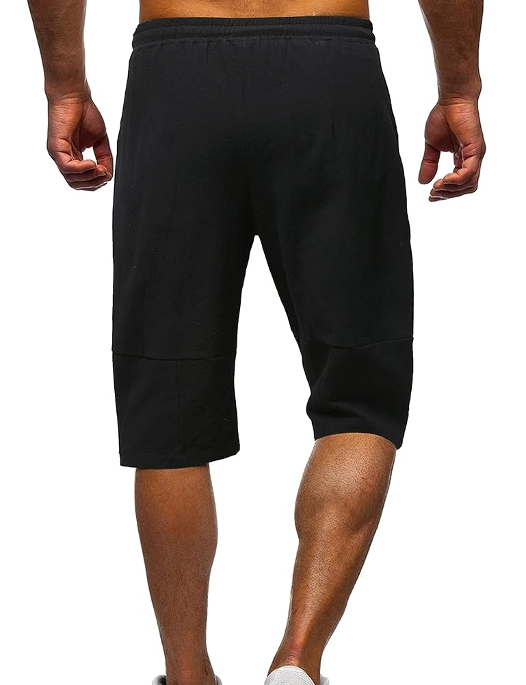 HangNiFang Men's Carpi Shorts Summer Long Linen Shorts Below