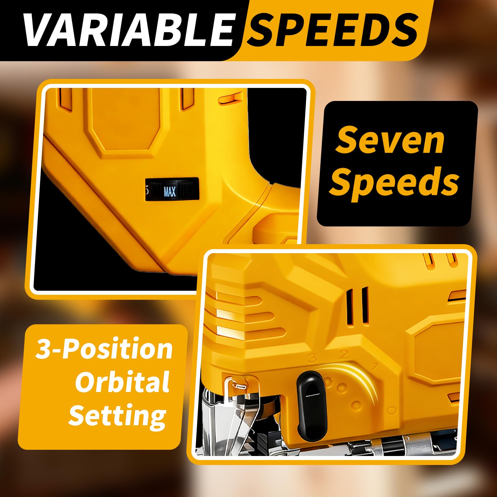 Sierra caladora compatible con batería Dewalt de 20 V (sin batería), sin escobillas, sin escobillas, con bolsa de herramientas, velocidad variable, corte biselado de 45°, 4 acciones orbitales